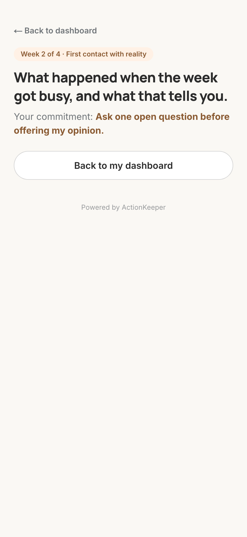A weekly check-in with four short questions